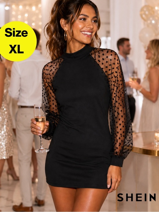 SHEIN Dresses & Skirts - 2/for $20 🪩 SHEIN Black Sheer Polka Dot Sleeves Mini Dress (Women’s X-Large)